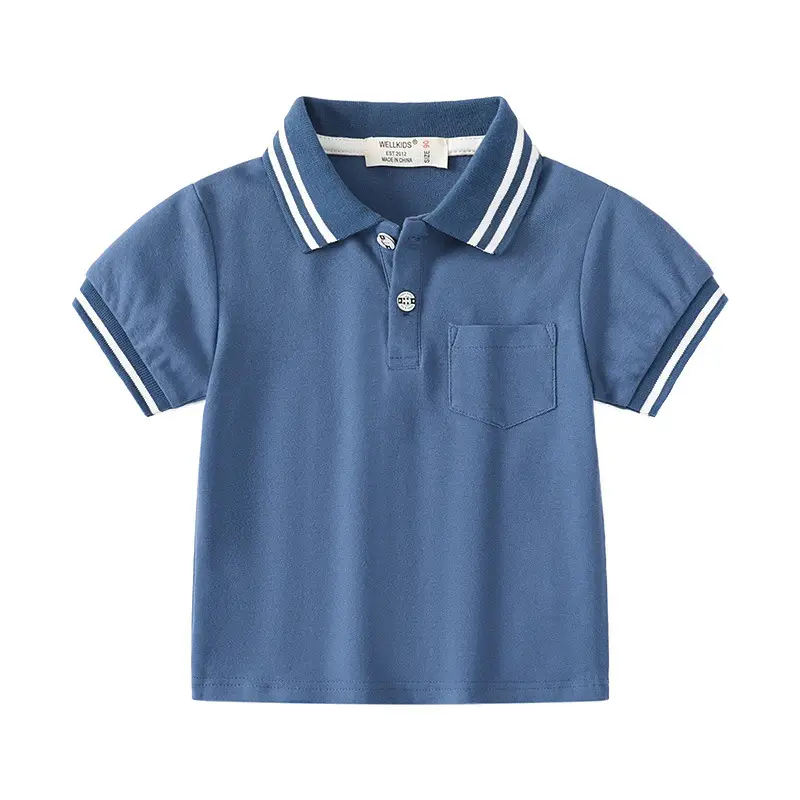 2023 Boys Cotton Polo Shirt White Blue Lapel - Image 8