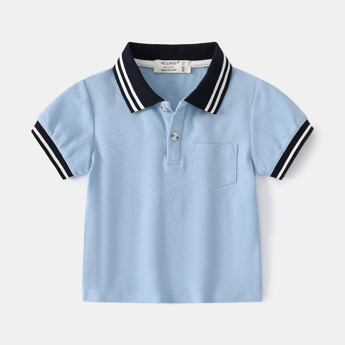 2023 Boys Cotton Polo Shirt White Blue Lapel - Image 3