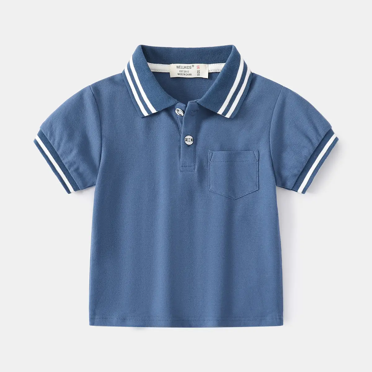 2023 Boys Cotton Polo Shirt White Blue Lapel - Image 4
