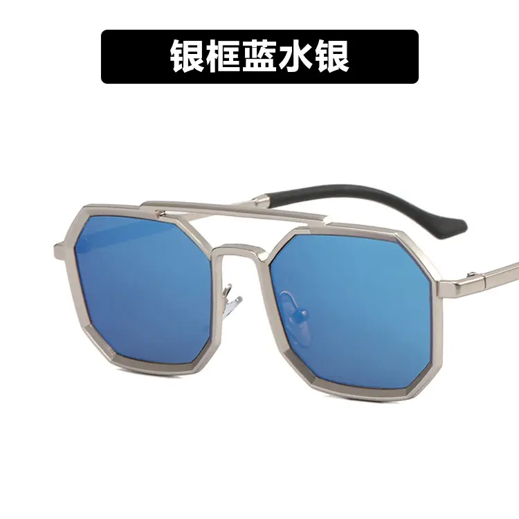 Men's Silver Frame Blue Sunglasses with Blue Lenses