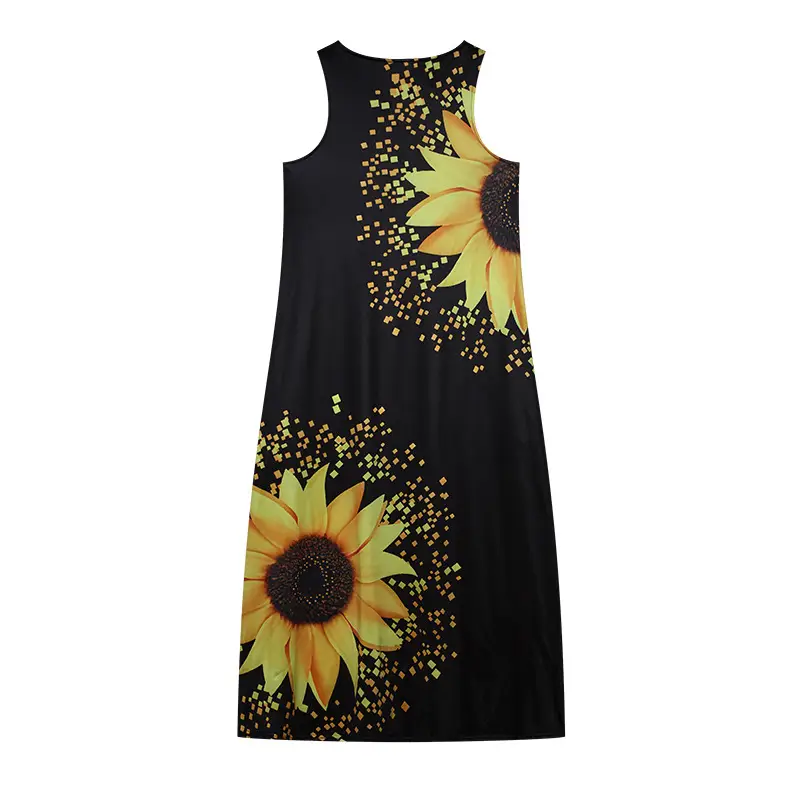 Women Sleeveless Long Dress V-Neck Rose Print Black — feature 10