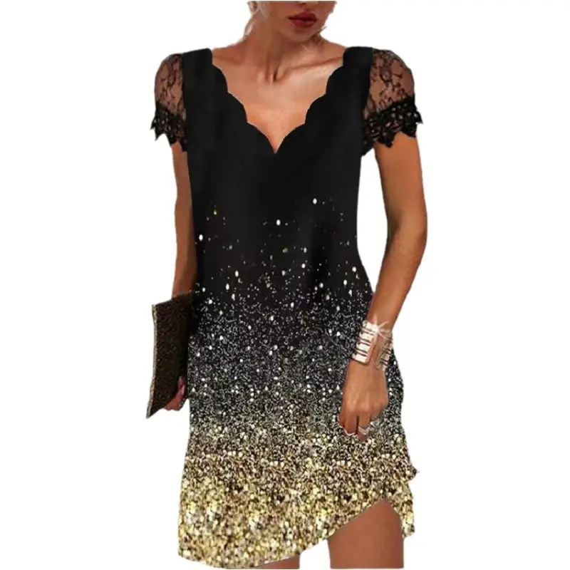 2022 Women's Black White Floral Lace V-Neck Dress - Image 11