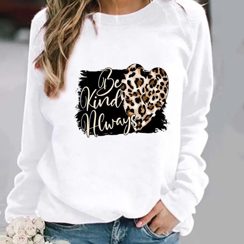 Women's Leopard Print Pullover Sweatshirt White