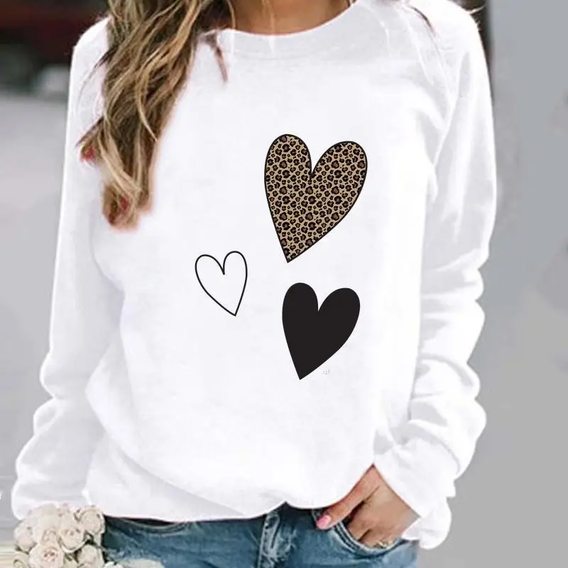 Women's Leopard Print Pullover Sweatshirt White