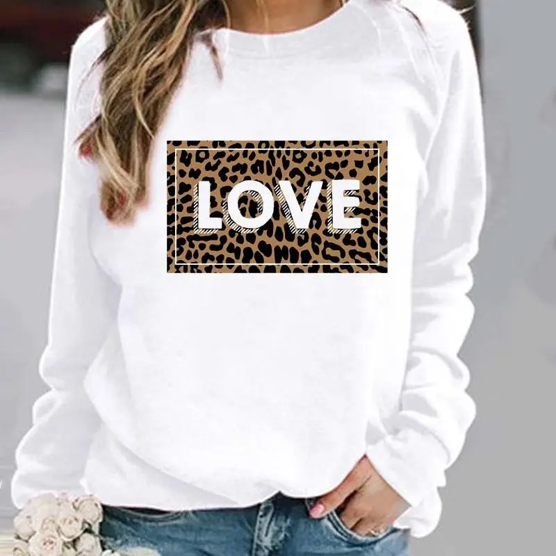 Women's Leopard Print Pullover Sweatshirt White