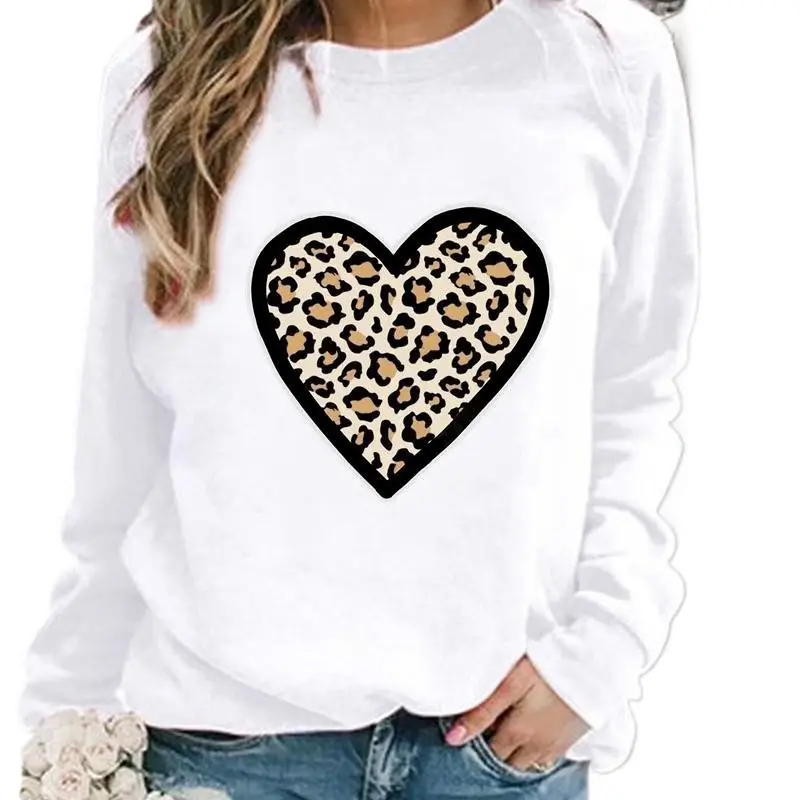 Women's Leopard Print Pullover Sweatshirt White