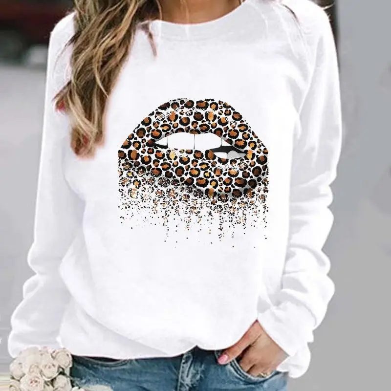 Women's Leopard Print Pullover Sweatshirt White