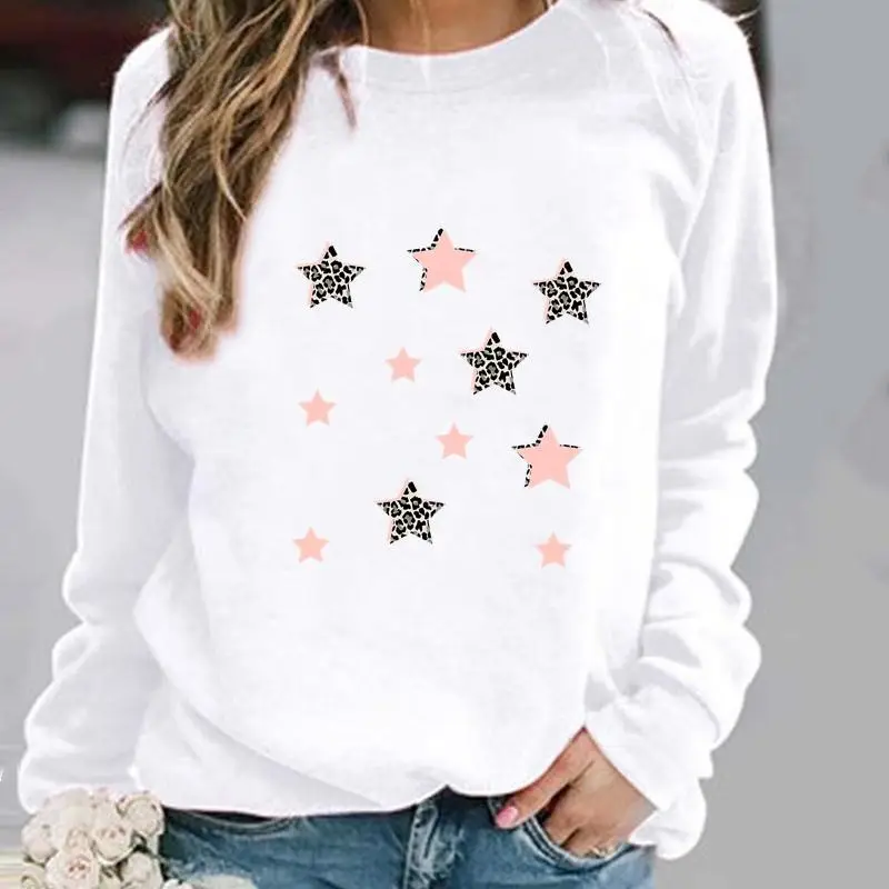 Women's Leopard Print Pullover Sweatshirt White
