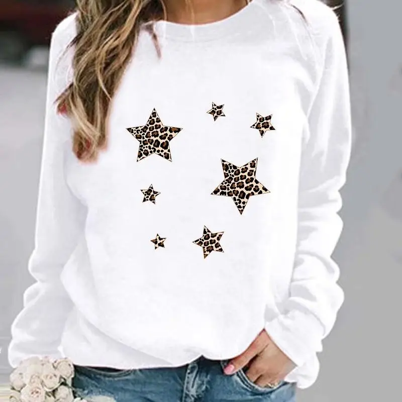 Women's Leopard Print Pullover Sweatshirt White