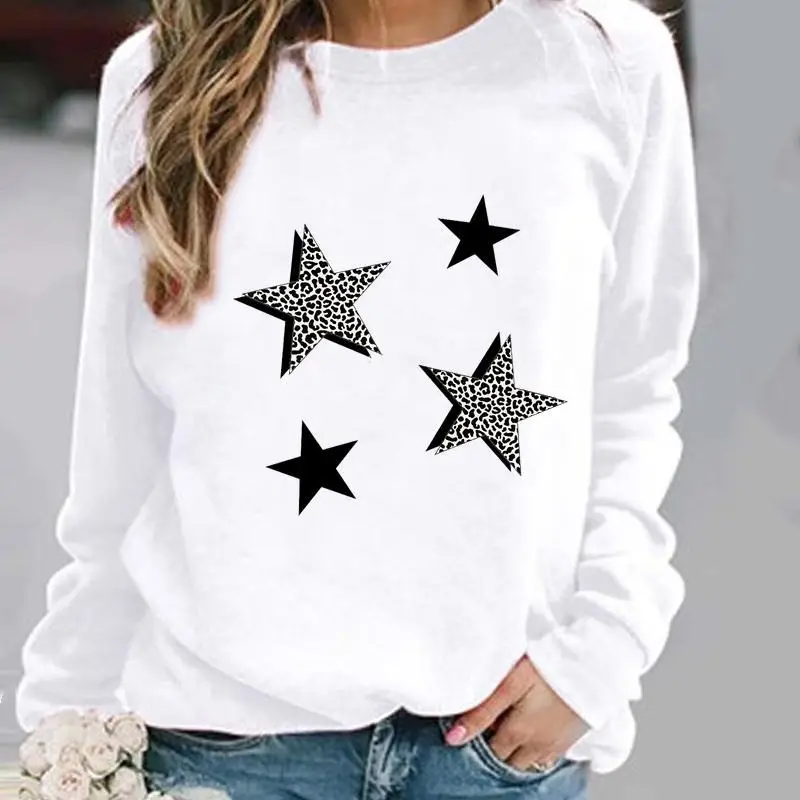 Women's Leopard Print Pullover Sweatshirt White