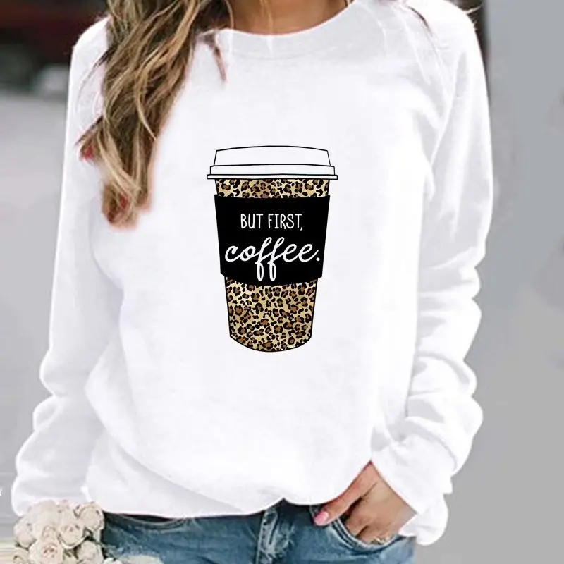 Women's Leopard Print Pullover Sweatshirt White