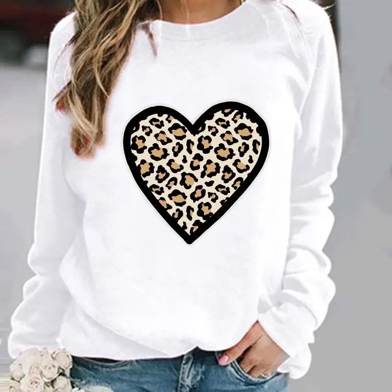 Women's Leopard Print Pullover Sweatshirt White