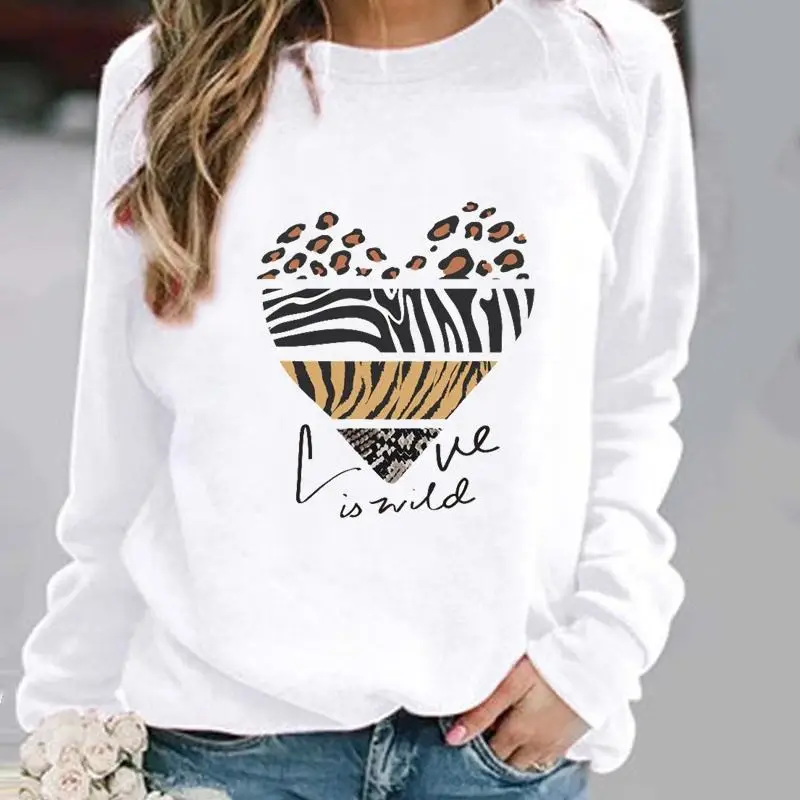 Women's Leopard Print Pullover Sweatshirt White