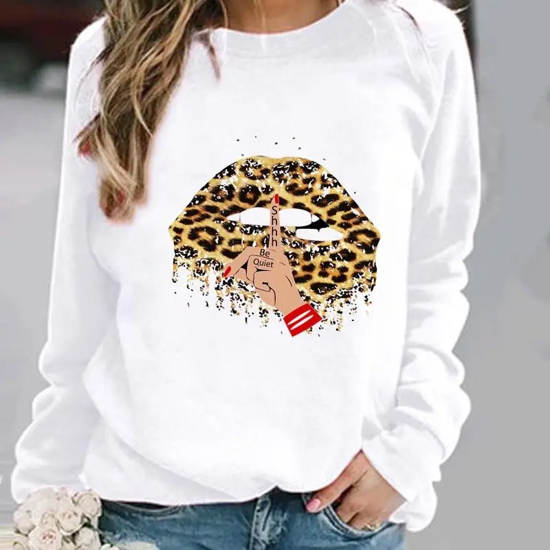 Women's Leopard Print Pullover Sweatshirt White