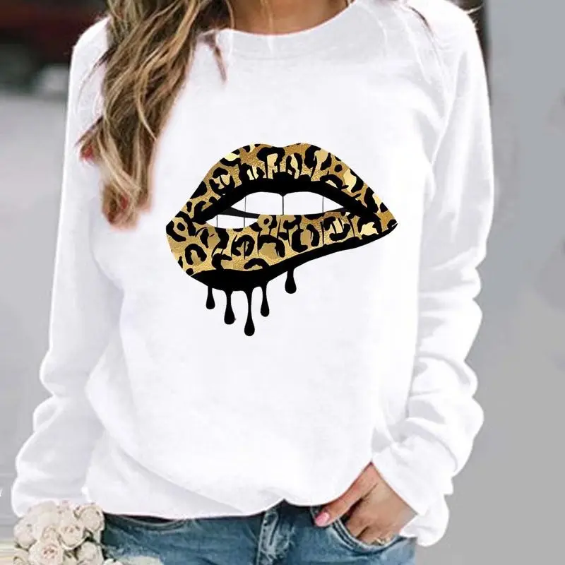 Women's Leopard Print Pullover Sweatshirt White