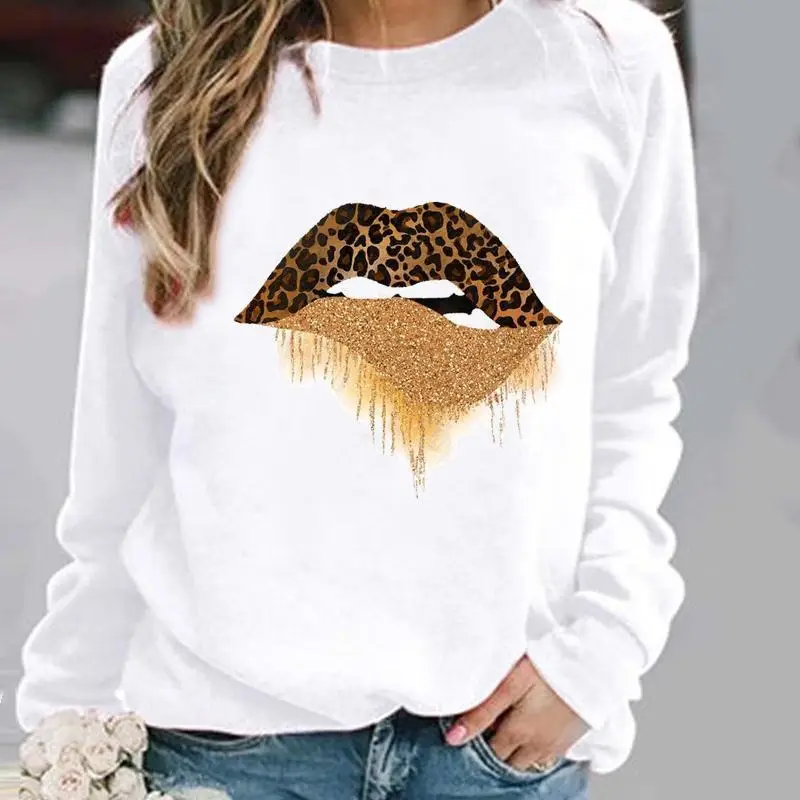 Women's Leopard Print Pullover Sweatshirt White