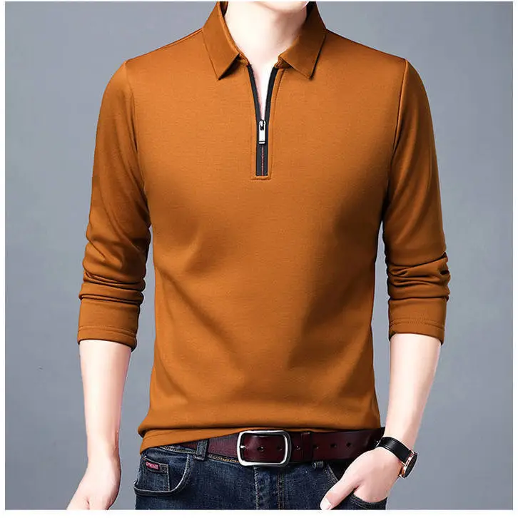 Men's Black Long Sleeve Polo Shirt with Zip Front - Image 8