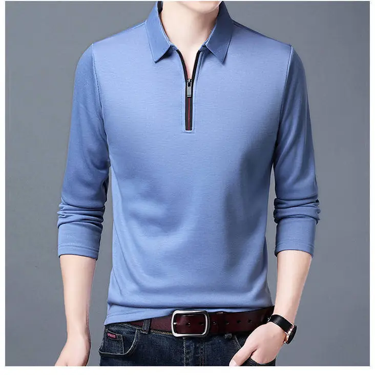Men's Black Long Sleeve Polo Shirt with Zip Front - Image 9