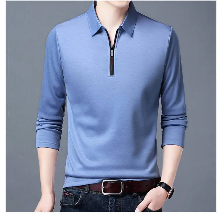 Men's Black Long Sleeve Polo Shirt with Zip Front - Image 4