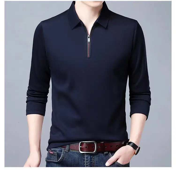 Men's Black Long Sleeve Polo Shirt with Zip Front - Image 5