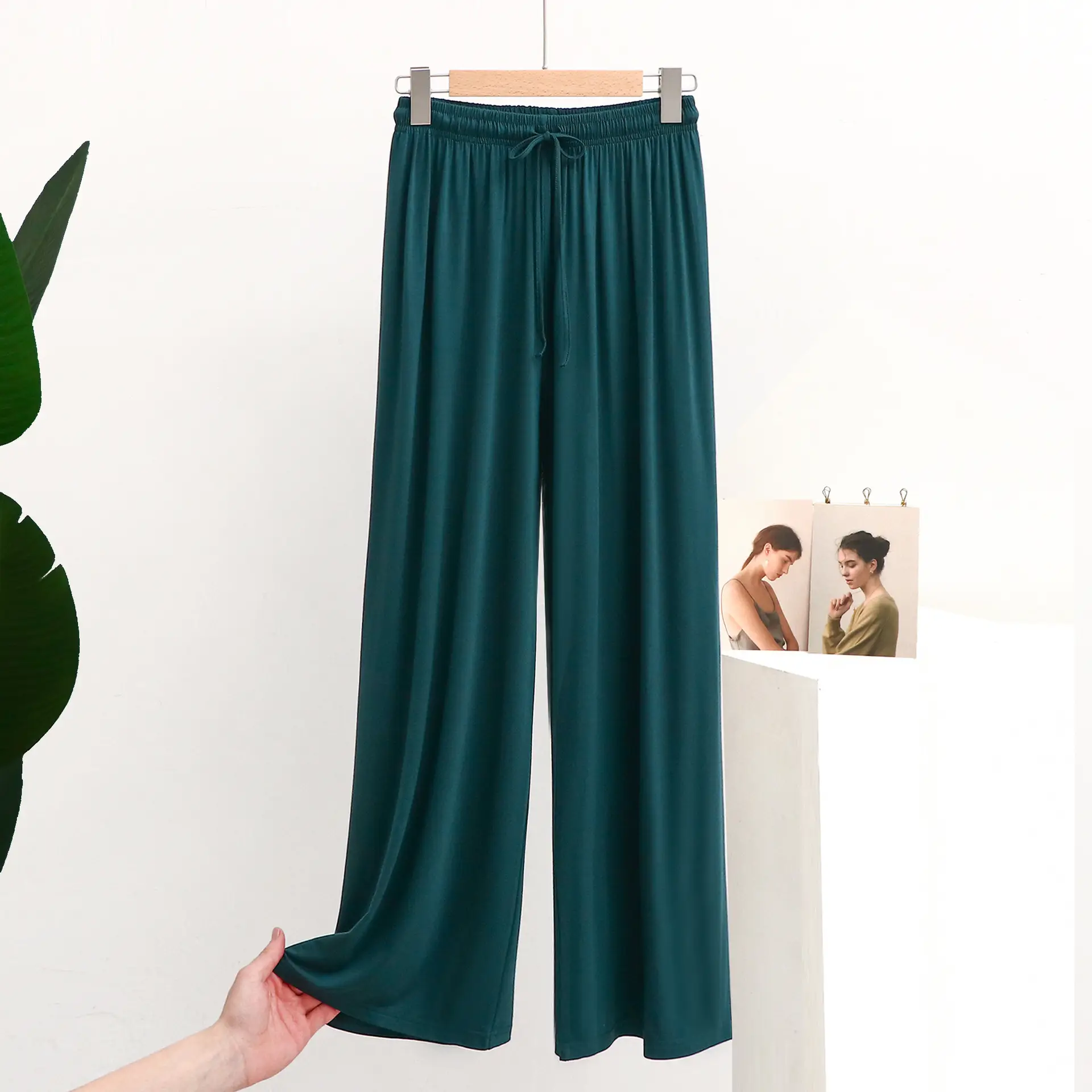 Blue Wide Leg Cotton Pants Large Elegant Casual - Image 9