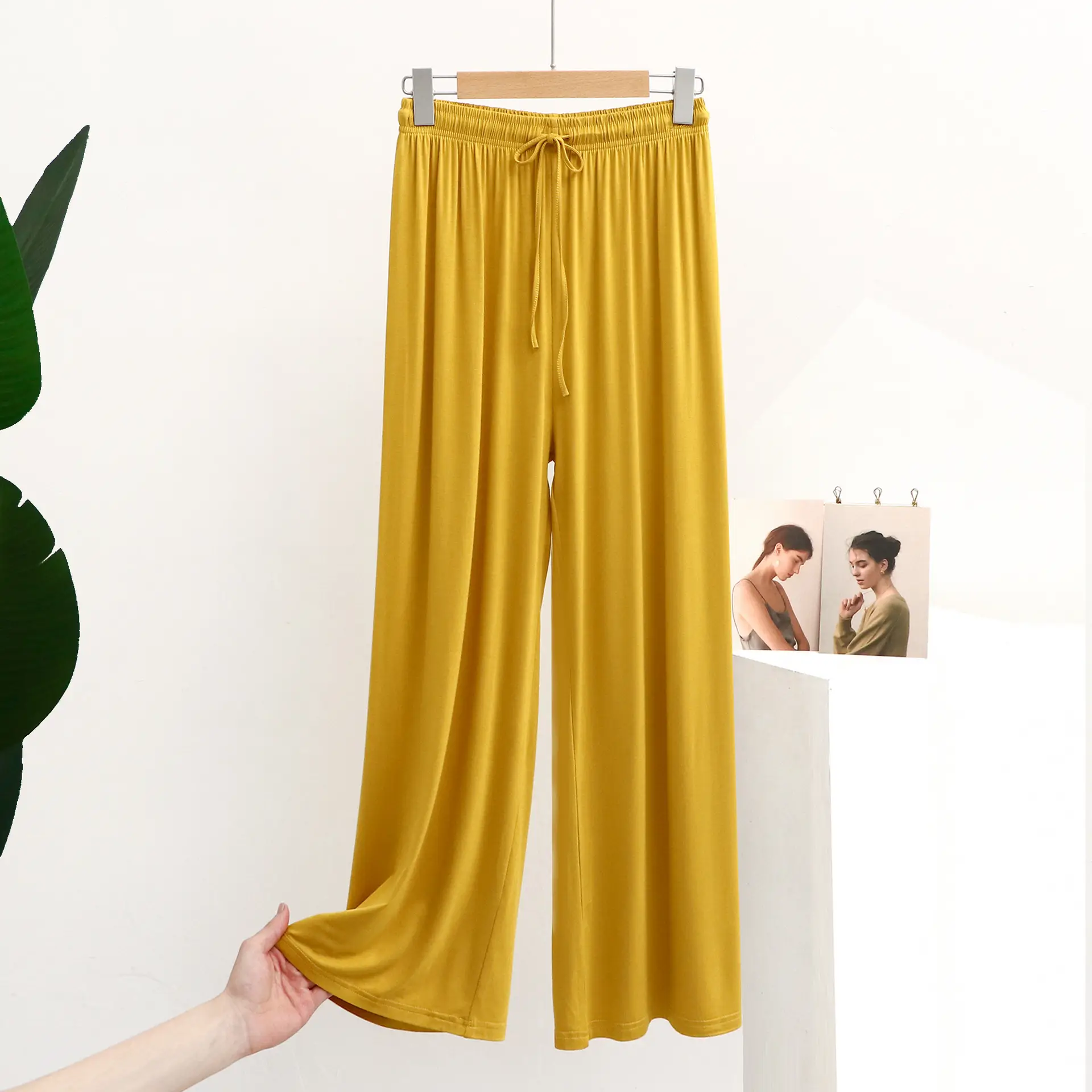 Blue Wide Leg Cotton Pants Large Elegant Casual - Image 10
