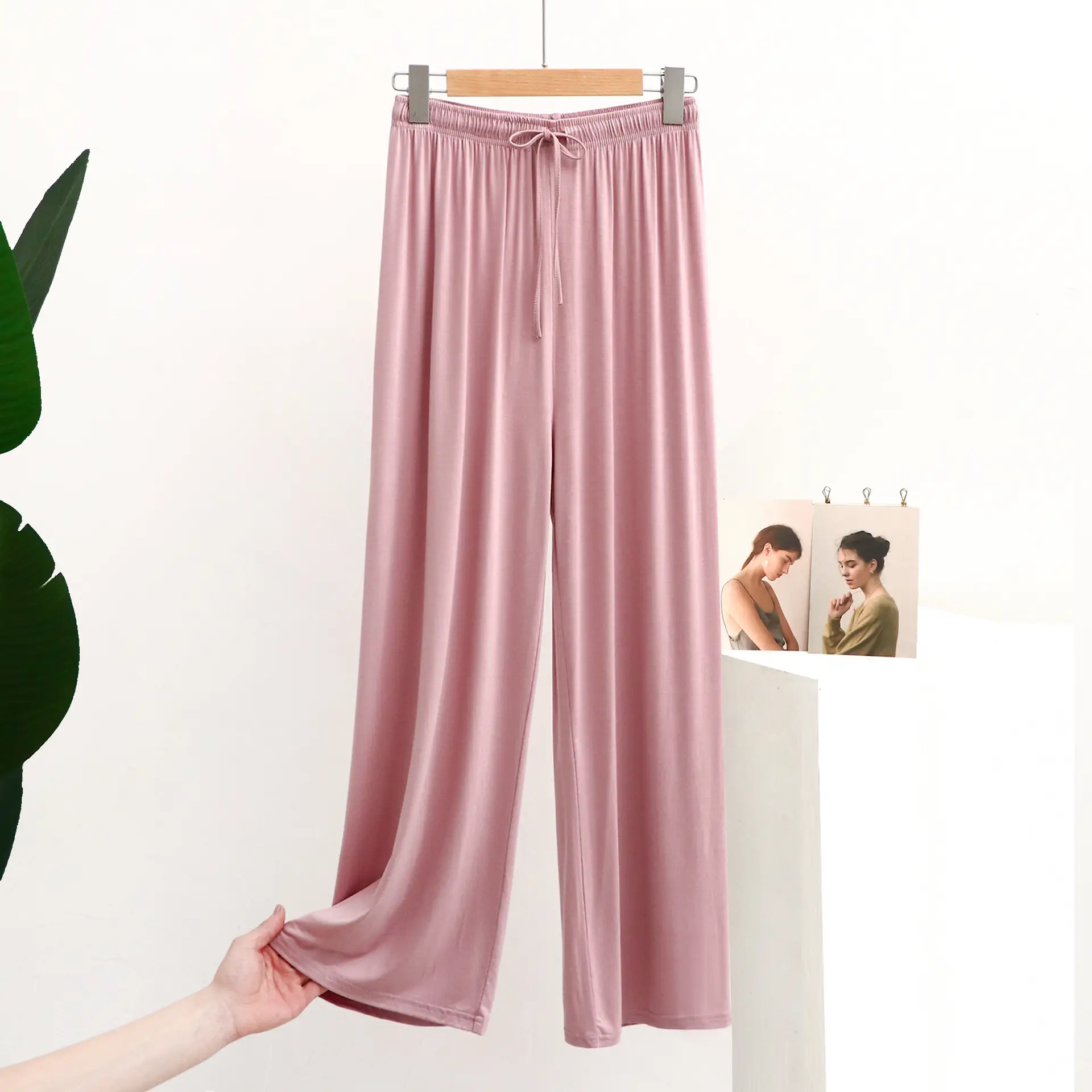 Blue Wide Leg Cotton Pants Large Elegant Casual - Image 7