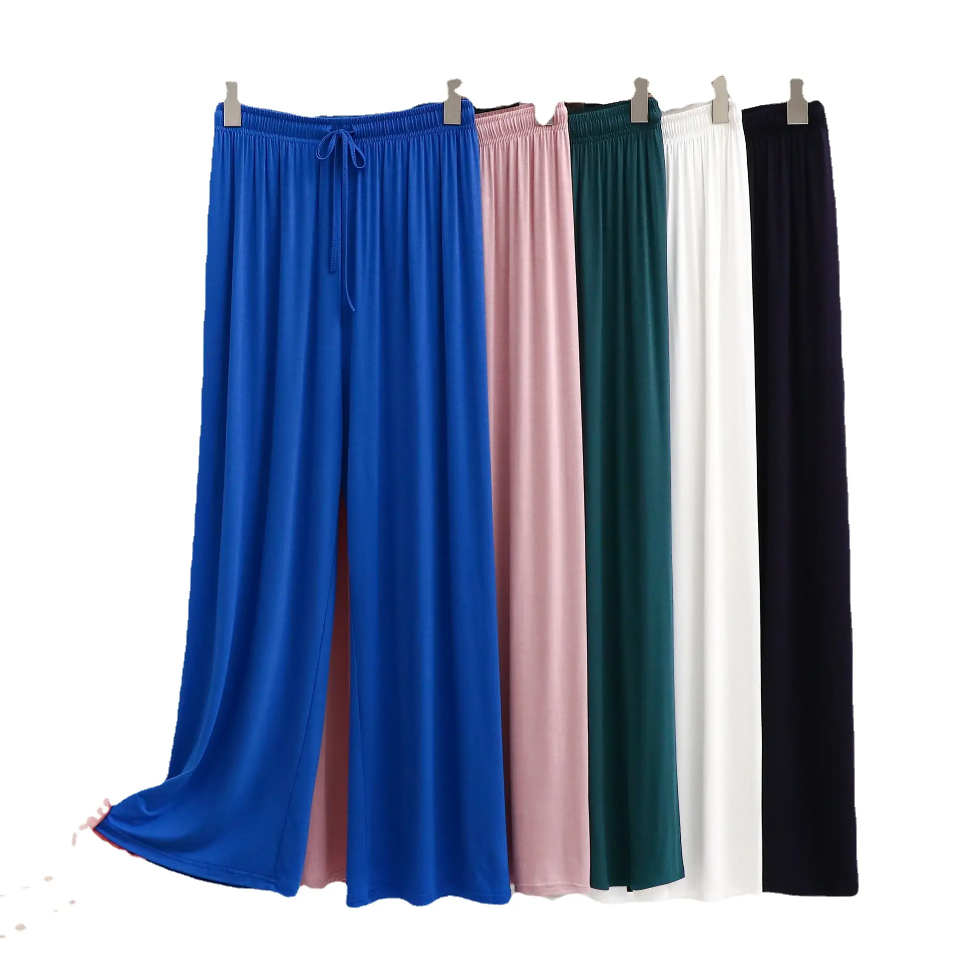 Blue Wide Leg Cotton Pants Large Elegant Casual - Image 11