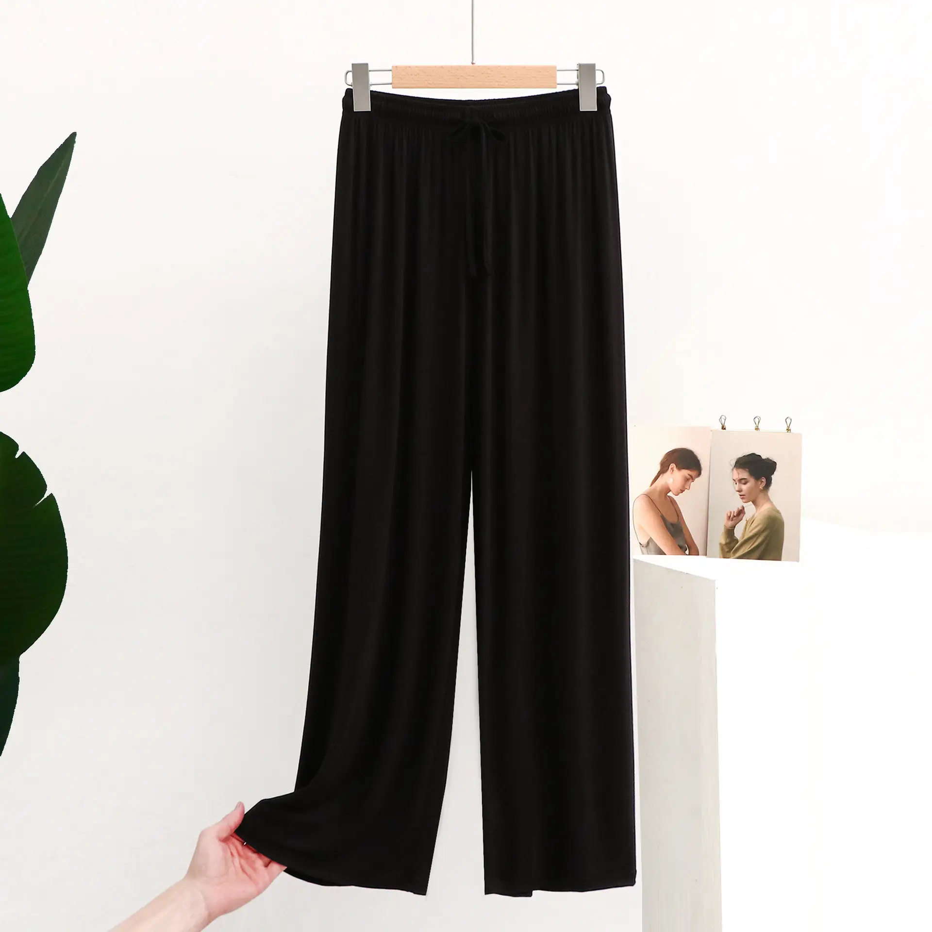 Blue Wide Leg Cotton Pants Large Elegant Casual - Image 2