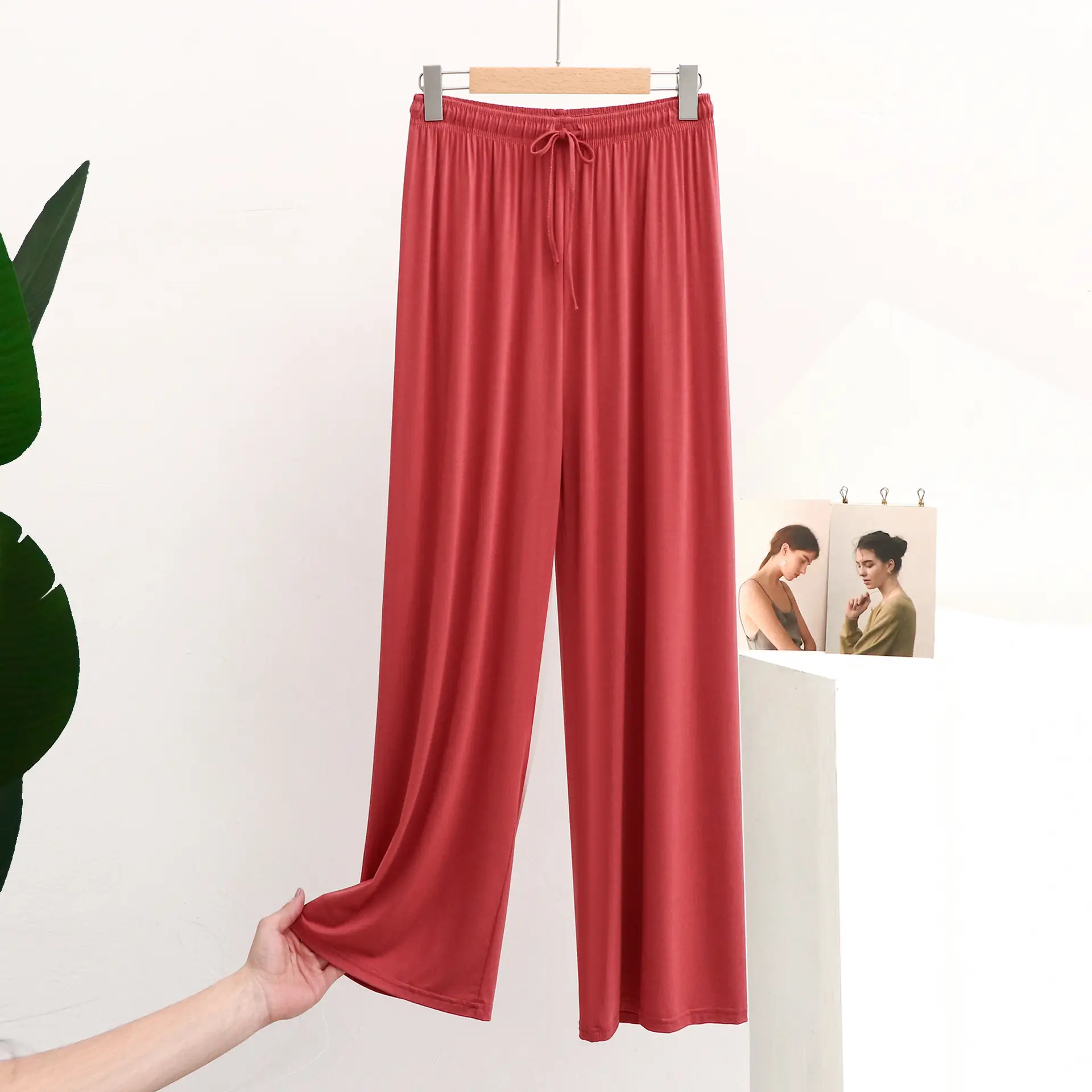 Blue Wide Leg Cotton Pants Large Elegant Casual - Image 3