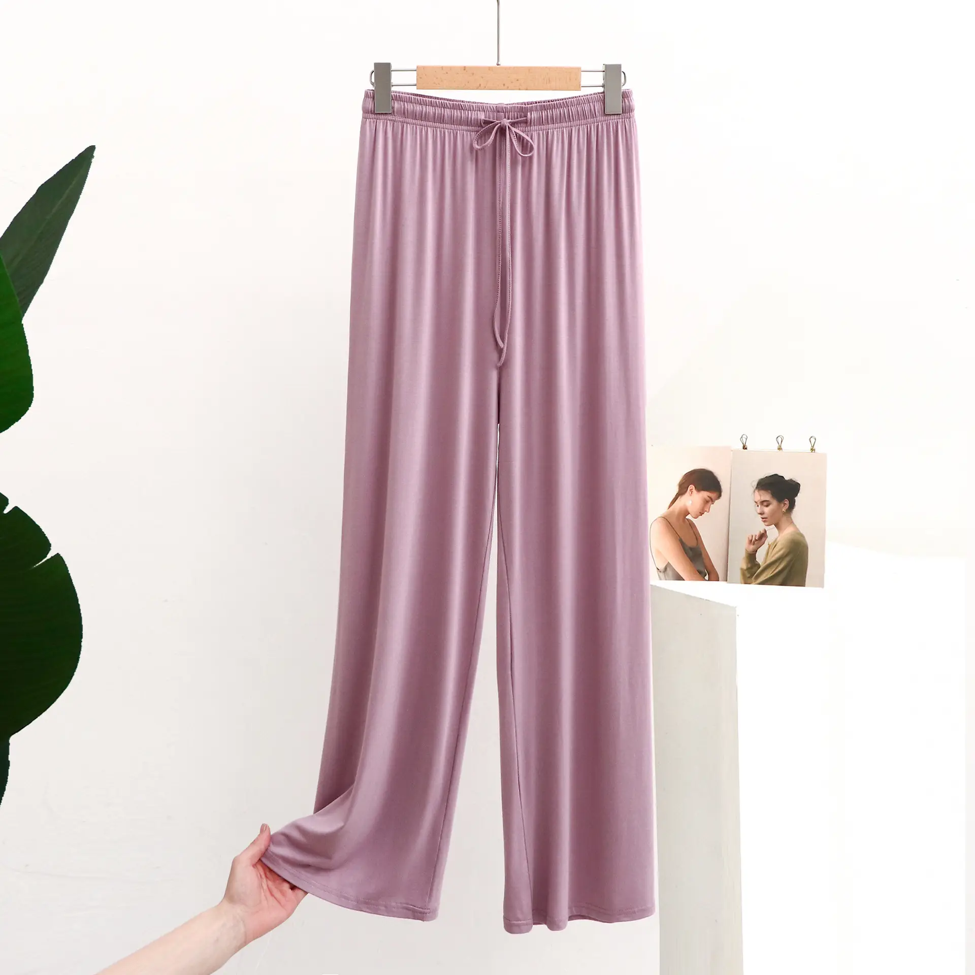 Blue Wide Leg Cotton Pants Large Elegant Casual - Image 6