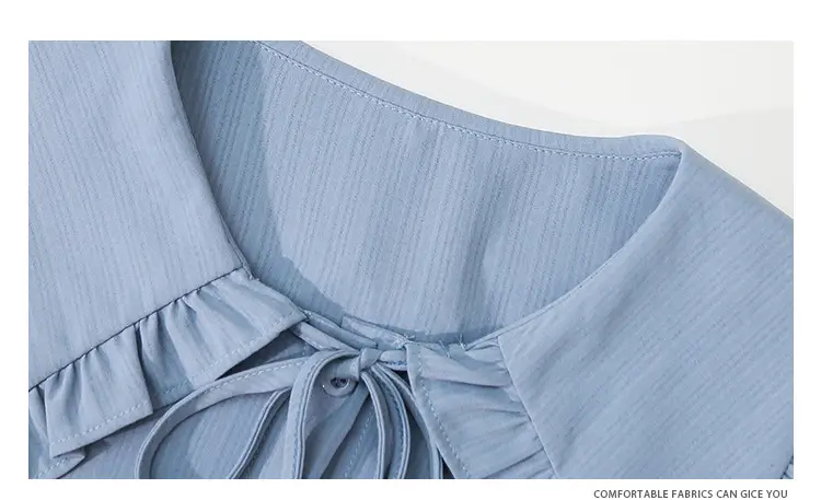 Women Doll Collar Shirt Blue Ruffled Chiffon 2024 — feature 10