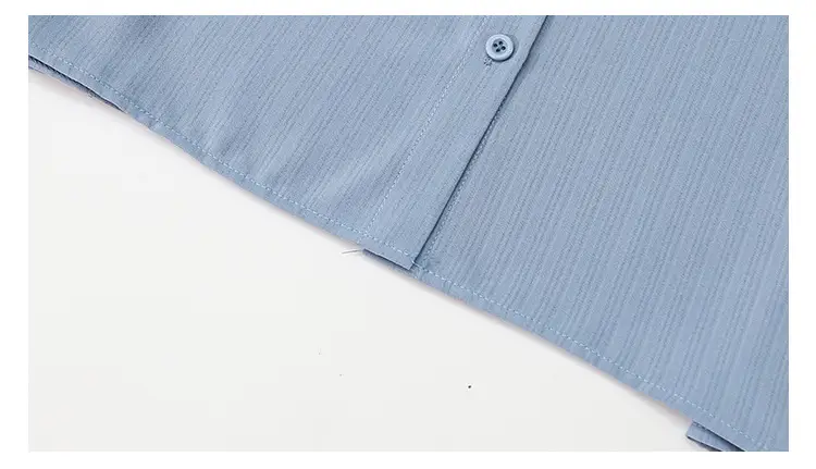 Women Doll Collar Shirt Blue Ruffled Chiffon 2024 — feature 12