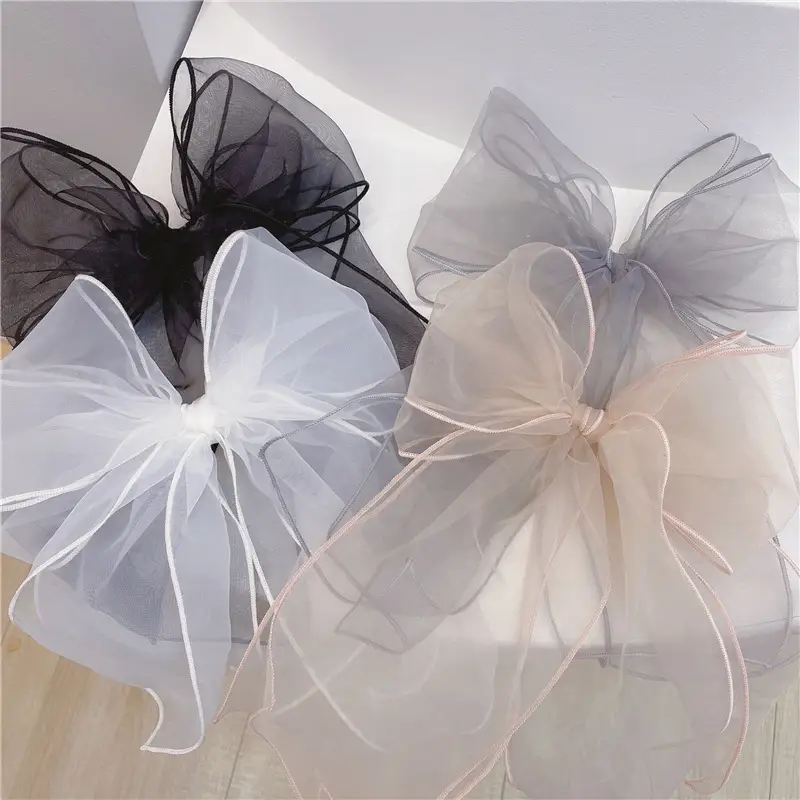 Black Organza Big Bow Hairpin for Women - Image 5