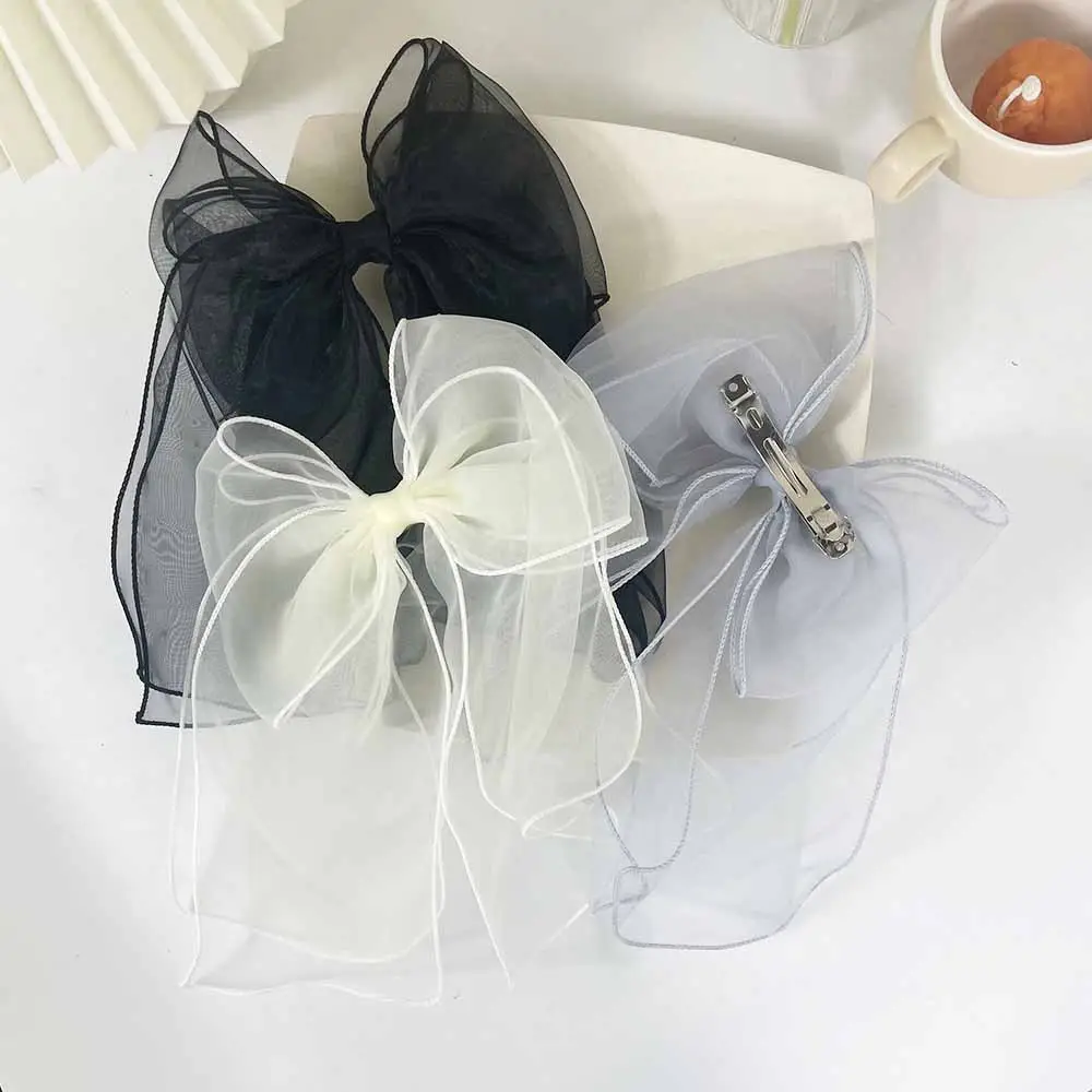 Black Organza Big Bow Hairpin for Women - Image 7