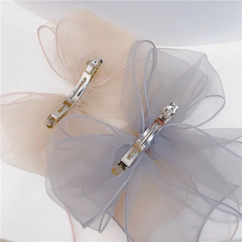 Black Organza Big Bow Hairpin for Women - Image 8