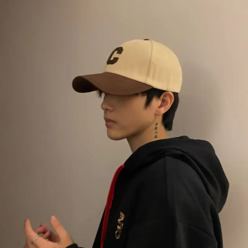 Men's Beige Lettered Peak Cap with Matching Brim - Image 14
