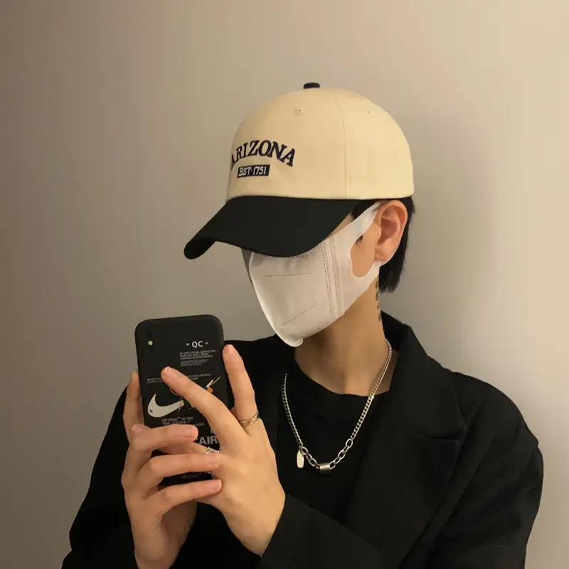 Men's Beige Lettered Peak Cap with Matching Brim - Image 5