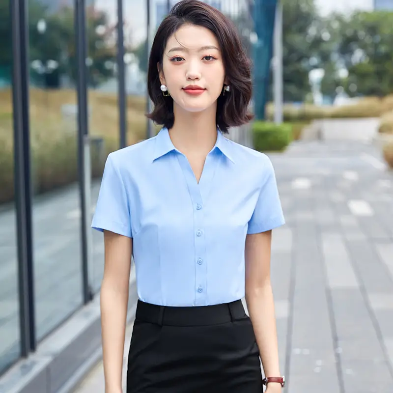 V-Neck White Business Shirt Women Summer - Image 5