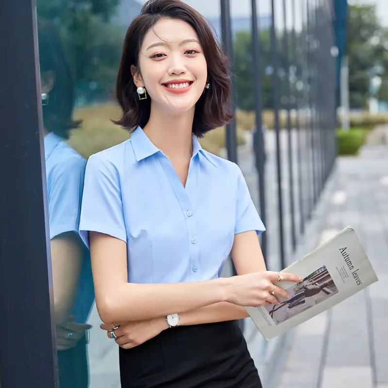 V-Neck White Business Shirt Women Summer - Image 7