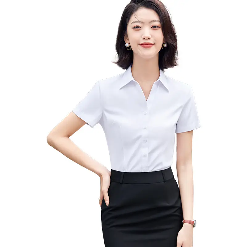 V-Neck White Business Shirt Women Summer - Image 8