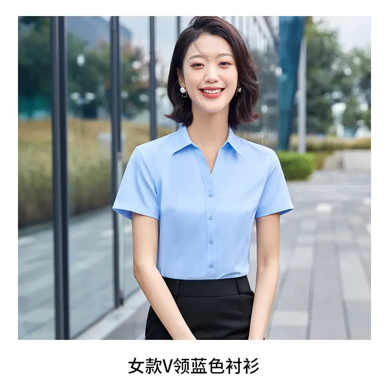V-Neck White Business Shirt Women Summer - Image 2