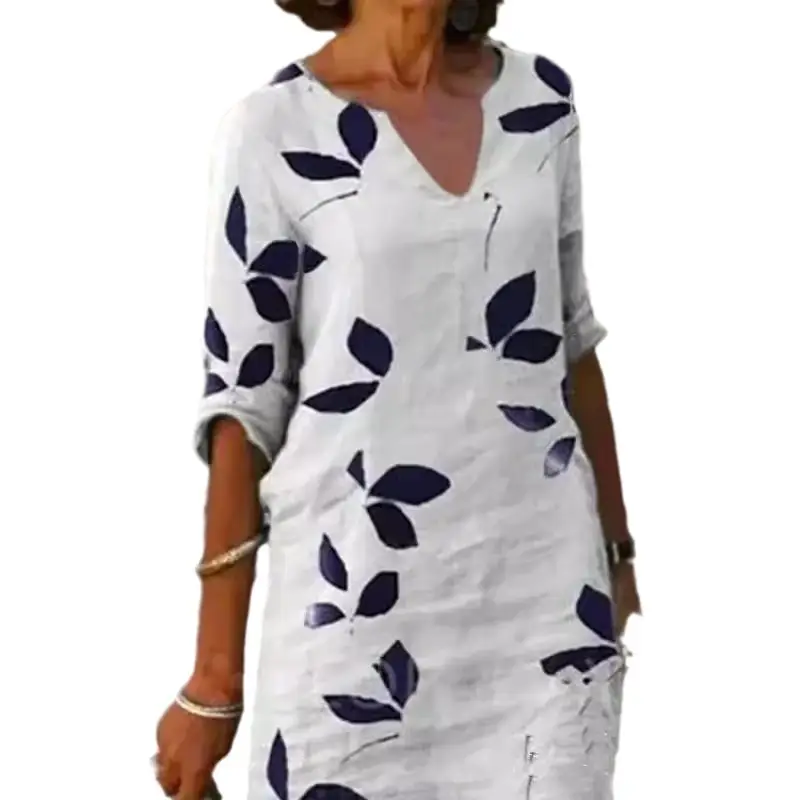 Women's Cross-Country Printed Linen Pullover Dress Brown