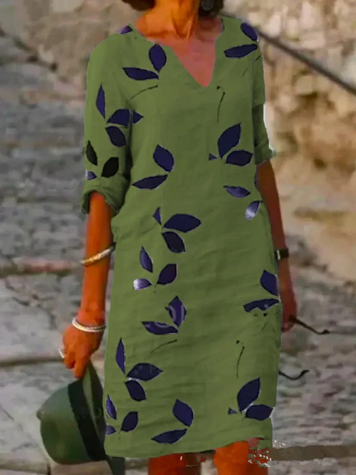 Women's Cross-Country Printed Linen Pullover Dress Brown