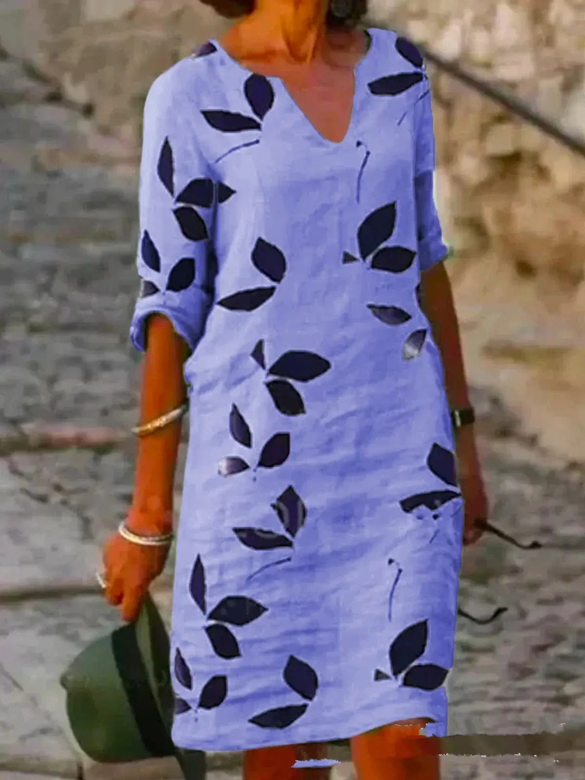 Women's Cross-Country Printed Linen Pullover Dress Brown