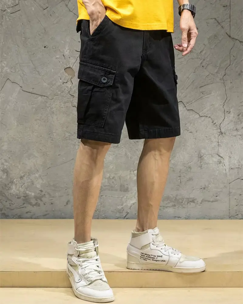Men Olive Green Cargo Shorts with 4 Pocket Design - Image 3