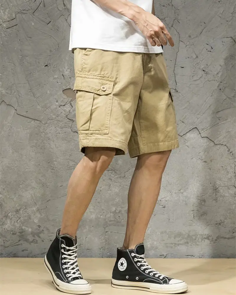 Men Olive Green Cargo Shorts with 4 Pocket Design - Image 2