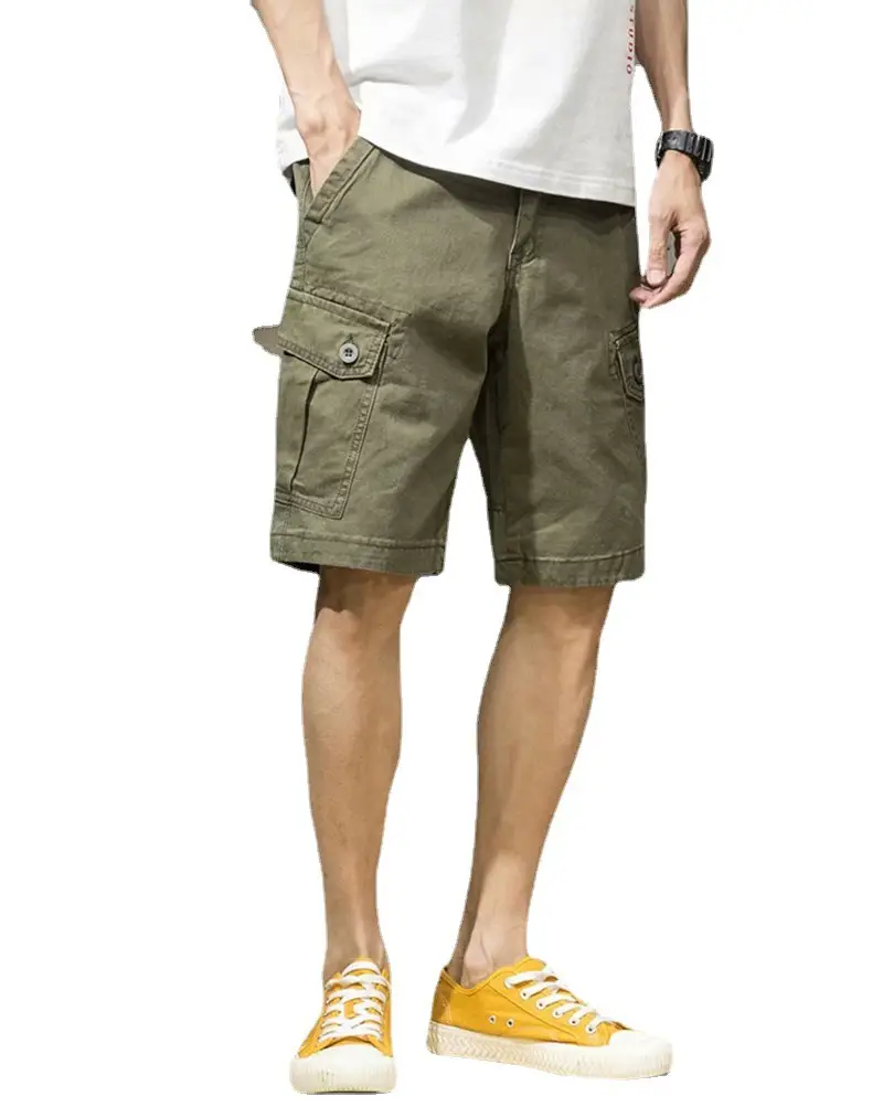 Men Olive Green Cargo Shorts with 4 Pocket Design - Image 5