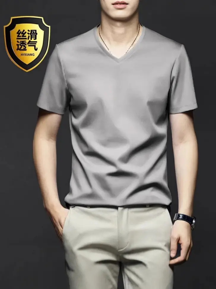 Men's White Ice Silk Short Sleeve T-Shirt - Image 26