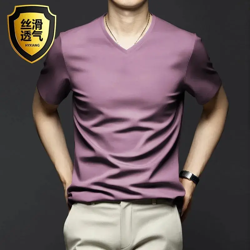 Men's White Ice Silk Short Sleeve T-Shirt - Image 15